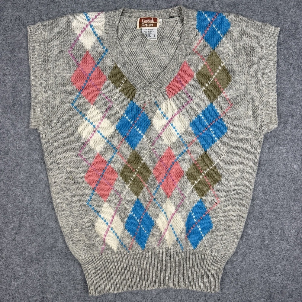 Casual Corner Argyle Sweater Vest S Gray Academia Grandpa Core Coquette Preppy